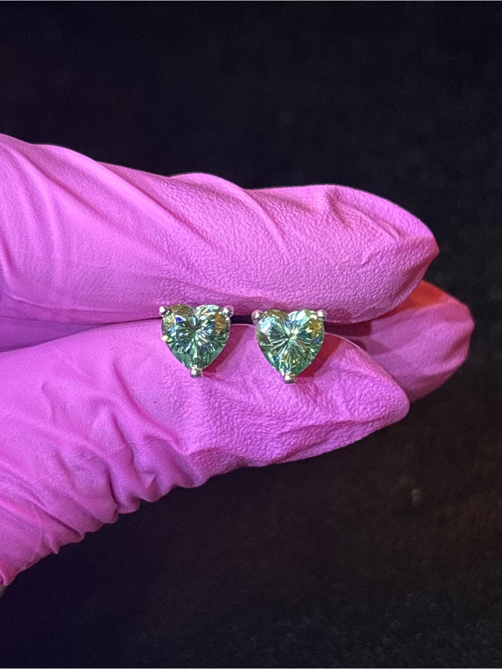 Heart-Cut VVS Green Moissanite Solitaire Studs 2 ctw .925 Sterling Silver